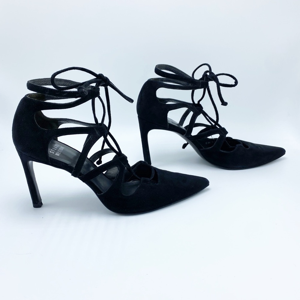 Stuart Weiztman Size 6.5 Black Suede Lace Up Heel… - image 4